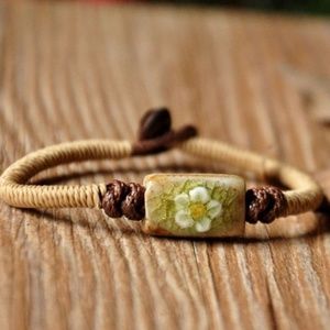 Flower Ceramic Bead and Hemp Bracelet